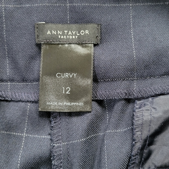 Navy Windowpane Ann Taylor Factory Trouser Pants size Curvy 12 - Picture 7 of 14